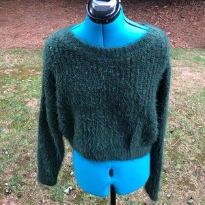 NWT- forever 21 cropped green fuzzy sweater